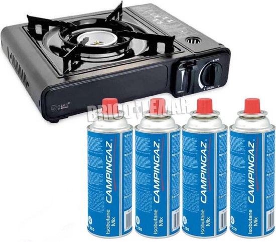 Borvat®Draagbare Gasfornuis - Camping Kooktoestel - Inclusief 4 Gasblikjes - Gas Stove - Gasfornuis - Kookstel - Outdoor - 1 Set van Borvat