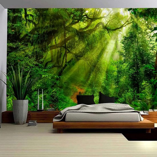 Bos Tapestry - Groen Groot Boom Zonsopgang Landschap Wanddoeken Wandtapijt Jungle Muur Opknoping 260 x 240 cm