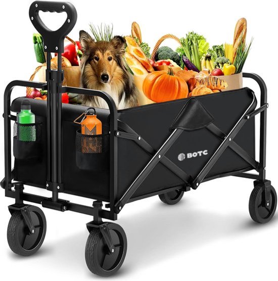 BOTC Bolderkar - Opvouwbaar - 100KG Draagkracht - 85x60cm - 360º Wielen - Draaibare wielen - 2 Standen - Zwart