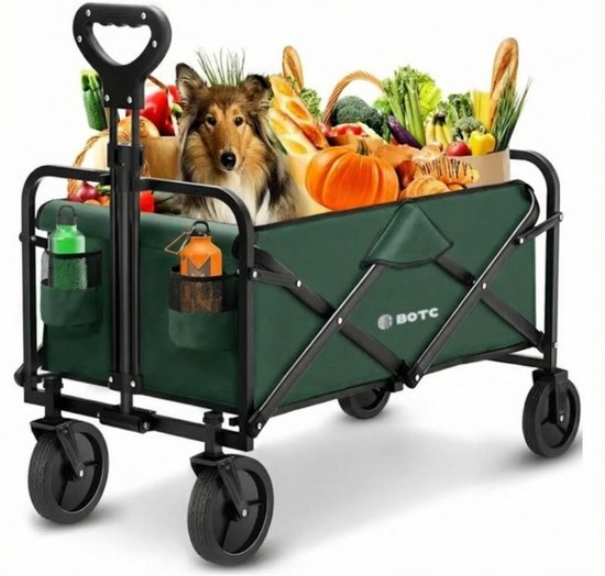 BOTC Bolderkar - Opvouwbaar - 100KG Draagkracht - 90x60cm - 360º Wielen - Draaibare wielen - 2 Standen - Groen van BOTC