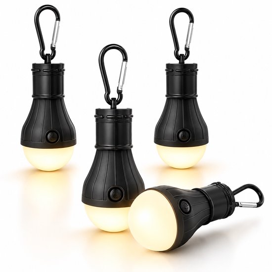 BOTC LED Campinglamp Set 4 Stuks - Kampeerlamp op Batterijen - Waterbestendige Campinglantaarn - Dimbaar - Tentlamp - Noodverlichting voor Camping & Stroomuitval - Zwart