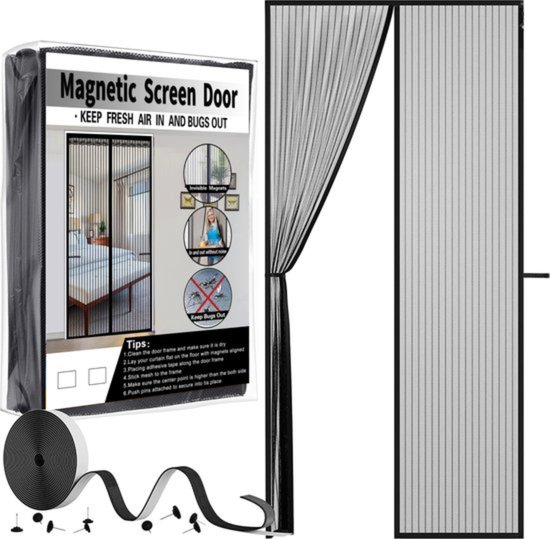 BOTC Magnetisch Vliegengordijn - 95x210 cm - Horgordijn - Hordeur - Deurgordijn - Zwart van BOTC