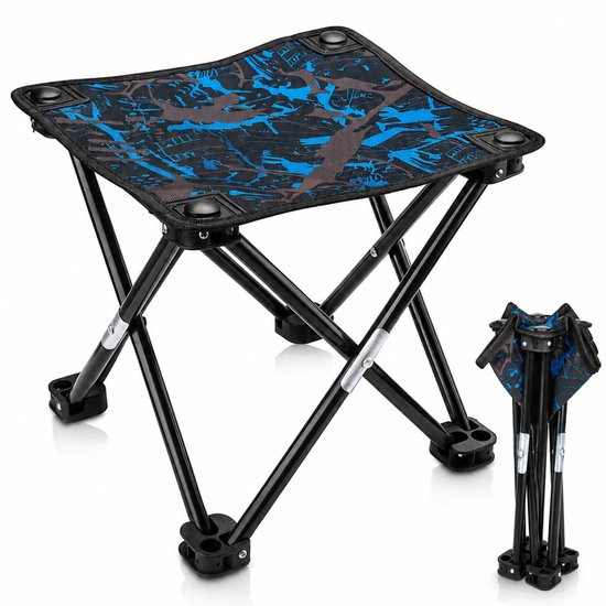 BOTC Opvouwbare Kampeerkruk - Mini Opvouwbare Kruk - 29x29x 29cm - voor Volwassenen, vissen, wandelen, tuinieren en strand met draagtas - Blauw van Merkloos