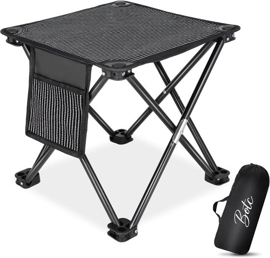 BOTC Opvouwbare Kampeerkruk - Mini Opvouwbare Kruk - 29x29x 29cm - voor Volwassenen, vissen, wandelen, tuinieren en strand met draagtas - Zwart van Merkloos