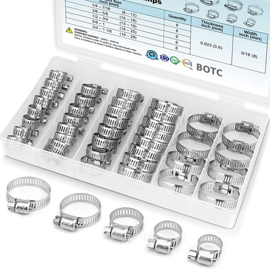 BOTC Slangklemmen Set - RVS slangklem - Ø 8-38mm - 60 Delig van BOTC