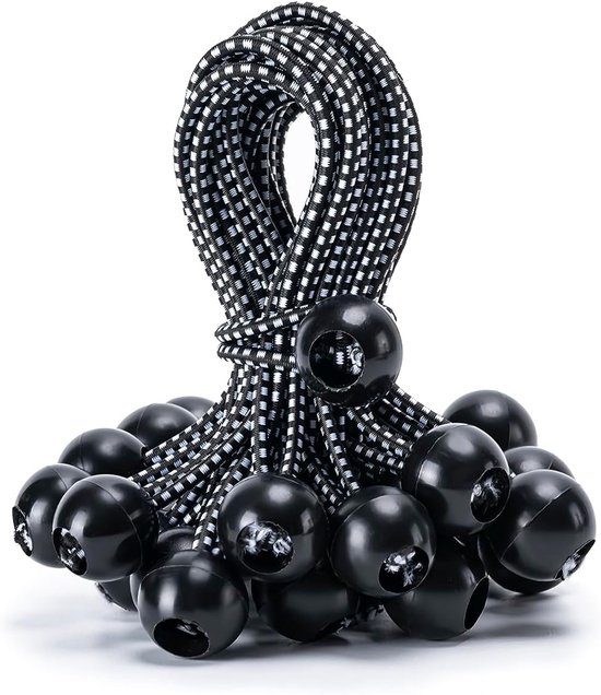 BOTC Spanelastiek met Bal - Spanrubbers - 30 stuks - tot 30cm - Luifelzeil - Kamperen, Tenten, Vracht - Zwart van Merkloos