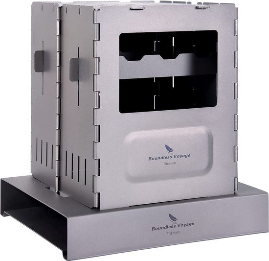 Boundless Voyage - Titanium - Houtkachel met Pot - Beugel - Opvouwbare Camping - Houtskoolbrander - Buiten - Alcoholverwarmer - Draagbaar - Backpacken - Kaarttype - Geïntegreerd - Multifuel-oven - Lichtgewicht - Grillkookgerei - Ti2010C