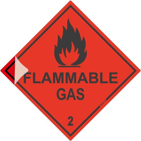 Brandbaar Gas Teken - Veiligheidswaarschuwing Sticker - Opslag Gevaarlijke Stoffen - Duurzaam Gecoat Vinyl - 200 x 200mm - Rood Zwart