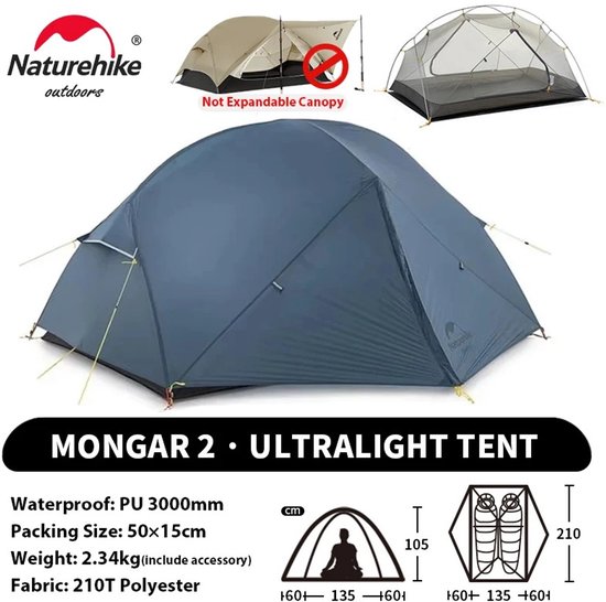 Brandistry - Ultralichtgewicht tent - Tent - Trekking Tent - Kampeertent - Tweepersoons - 3 seizoenen - Waterdicht - Blauw