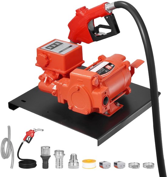 Brandstofovervoerpomp - Elektrische pomp - 230V - 76 l/min - Met debietmeter - Vulpistool met automatische afslag - Afvoerslang - Voor benzine/diesel/kerosine/biodiesel/ethanol van Merkloos