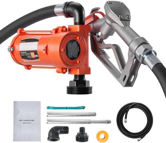 Brandstofpomp - Dieselpomp Set 12V DC - Debiet 57 L/min - Gietijzer - Handpistool & Persslang - Explosieveilig - Voor Benzine, Diesel en Kerosine - Oververhittingsbeveiliging van Merkloos