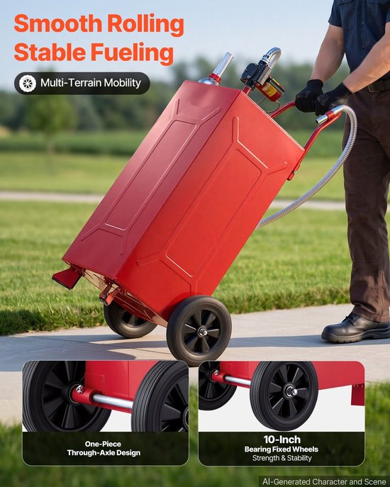 Brandstoftrolley - Mobiel Brandstoftanksysteem - 113,6 l - 12V Elektrische Pomp - Voor Benzine en Diesel - 2 Wielen - Oliepeilindicator - Rood