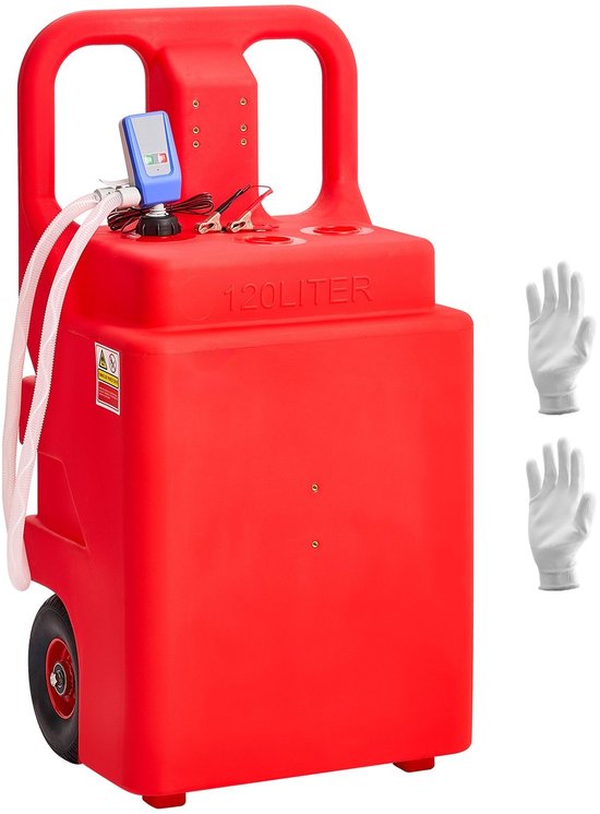 Brandstofwagen - Mobiele brandstoftank - Capaciteit 121 l - Elektrische pomp 9,46 l/min - Slang 1,2 m - Vulpistool met automatische stop - Voor diesel en benzine - Rood van Merkloos