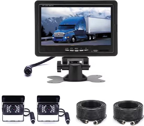 BrandWay Bedrade Achteruitrijcamera set met 2 Camera's en 7 inch scherm - Auto / Camper / Caravan / Vrachtwagen / Landbouw van BRA