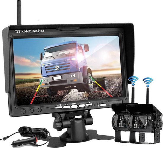 BrandWay Draadloze Achteruitrijcamera set met 7 inch scherm en 2 Draadloze Camera's - Auto / Camper / Caravan / Vrachtwagen / Landbouw van BRA