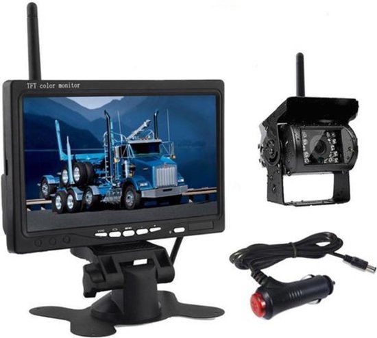BrandWay Draadloze Auto Achteruitrijcamera Set Met Nachtzicht en 7 inch scherm - Achteruitrij Camera Draadloos voor Auto / Camper / Caravan / Vrachtwagen / Landbouw van BRA