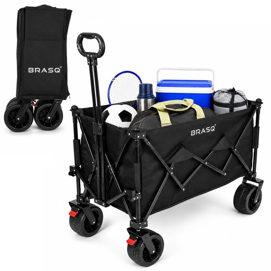 BRASQ Bolderkar Opvouwbaar - 165 Liter - 100 KG Draagkracht - Draaibare wielen mét rem - 90 x 52 x 110 cm - Verstelbare hendel - Inklapbare Bolderwagen - Zwart van BRASQ