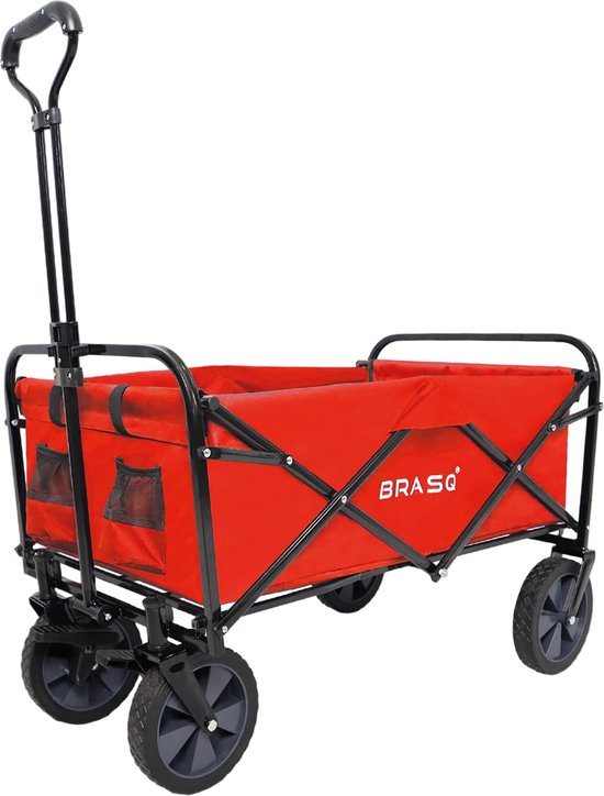 BRASQ Bolderkar Opvouwbaar Rood - Bolderwagen met stevig frame - Draaibare wielen - Verstelbare hendel - 80 KG Draagkracht van BRASQ