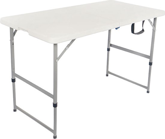 BRASQ Inklapbare Vouwtafel Wit - 120x60x74cm - Campingtafel - Klaptafel - Weerbestendig - Tafel met draaghandvat van BRASQ
