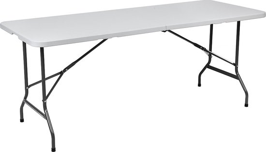 BRASQ Inklapbare Vouwtafel Wit - 180x70x74cm- Campingtafel - Klaptafel - Weerbestendig - Tafel met draaghandvat van Merkloos