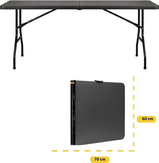 BRASQ Inklapbare Vouwtafel Zwart - 180x70x74cm- Campingtafel - Klaptafel - Weerbestendig - Tafel met draaghandvat van Merkloos
