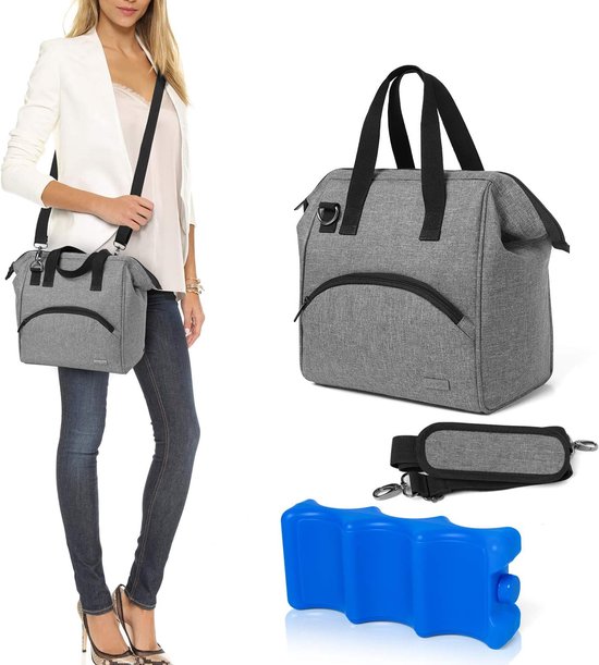 Breast Milk Cooler Bag met Ice Pack - Geschikt voor 6 Flessen tot 270ml - Isolerende Koeltas voor Baby Borstvoeding Flessen en Accessoires - Zwart - Grijs - Modern Ontwerp van Momcozy