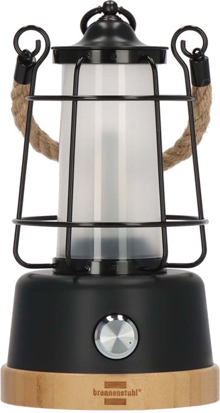 Brennenstuhl oplaadbare campinglamp met henneptouw en bamboevoet (350lm, IP44, brandtijd tot 75h, dimbaar, power bank, instelbare lichtkleur) van Brennenstuhl
