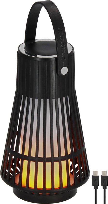 Brennenstuhl Oplaadbare led outdoor lamp FL 100 A (IP44, vlam effect, vervangbare accu, max. 20u brandduur, USB C oplaadfunctie, campinglamp, sfeerverlichting voor tuin & outdoor)