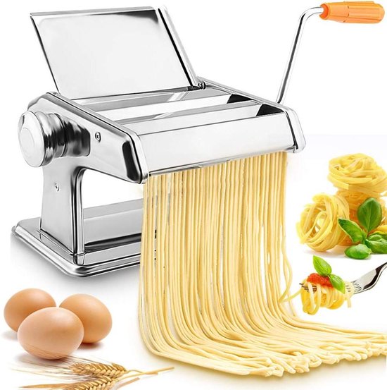 Brenzoos - Pastamaker Handslinger Roestvrijstaal | Noedelsnijder en Spaghettimaker | Verse Pasta Roller Machine | Handmatige Pasta Snijder | Noedelmachine Met Klem van Brenzoos