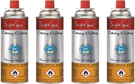 Bright Spark - 4x Universele Gasbus (A4) voor camping kooktoestel, koksbrander, etc. - Voordeelverpakking van Bright Spark
