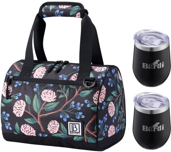 Brisby 10L Koeltas Passion Flower + Thermosbeker Set Zwart – Voor vrouwen die altijd onderweg zijn van Brisby
