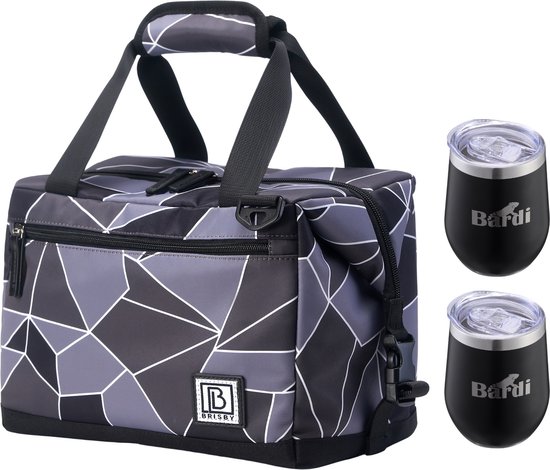 Brisby 12L Koeltas Abstract Grijs/Zwart + Brisby Thermosbeker Set Zwart – Voor wie voorbereid op pad gaat van Merkloos