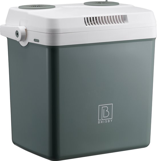 Brisby 25 Liter Elektrische Koelbox, Frigobox Deluxe met 12V, 220/230 Volt Aansluiting voor Auto en Camping – AC/DC - Coolbox - Divider en Deksel vergrendelstand - GROEN van Brisby