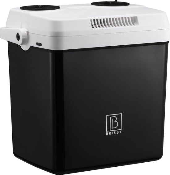 Brisby 25 Liter Elektrische Koelbox, Frigobox Deluxe met 12V, 220/230 Volt Aansluiting voor Auto en Camping – AC/DC - Coolbox - Divider en Deksel vergrendelstand - ZWART van Brisby