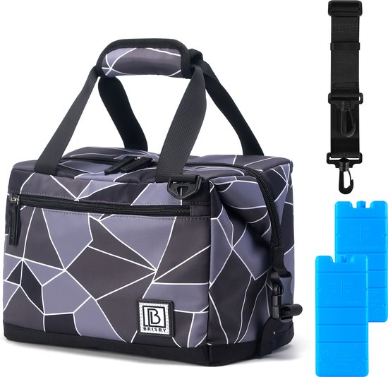 Brisby 4 Laags Geïsoleerde Koeltas - Lunchtas 12 Liter - Extra Ruimte Uitvouwbaar- Abstract Grijs en Zwart van Brisby