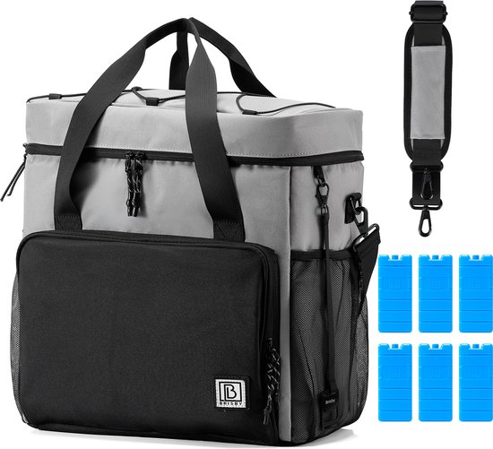 Brisby 4 Laags Geïsoleerde Koeltas - Lunchtas 40 liter - Zwart Grijs met Oranje van Brisby