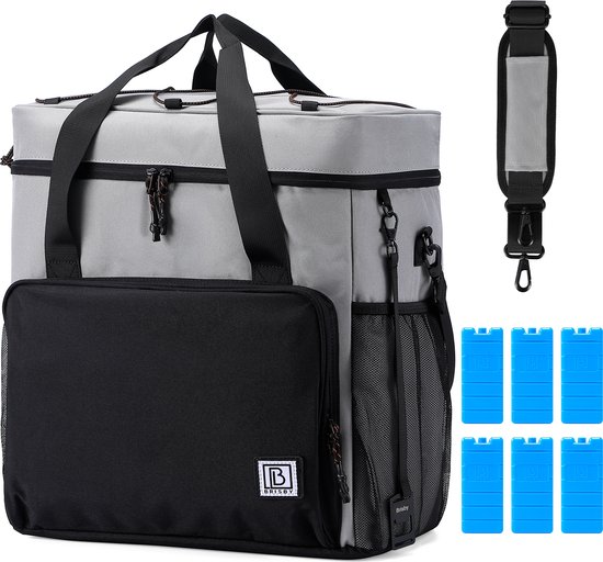 Brisby 4 Laags Geïsoleerde Koeltas - Lunchtas 40 liter - Zwart Grijs van Brisby