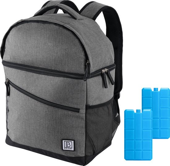 Brisby 4 Laags Geïsoleerde Koeltas Rugzak - 25 Liter - Met handige vakken voor Bestek en Essentials - Waterafstotend Materiaal - Donkergrijs van Brisby