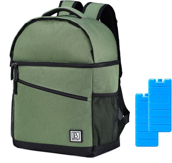 Brisby 4 Laags Geïsoleerde Koeltas Rugzak - 25 Liter - Met handige vakken voor Bestek en Essentials - Waterafstotend Materiaal - GROEN van Brisby