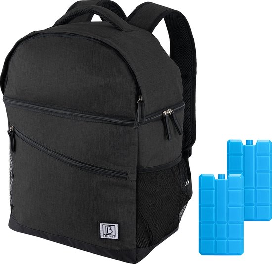 Brisby 4 Laags Geïsoleerde Koeltas Rugzak - 25 Liter - Met handige vakken voor Bestek en Essentials - Waterafstotend Materiaal - Zwart van Brisby