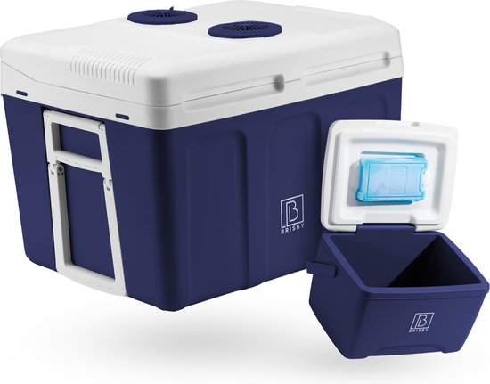 Brisby 40 Liter Elektrische Koelbox, Frigobox Deluxe met 12V, 220/230 Volt Aansluiting voor Auto en Camping – AC/DC - inclusief passieve koelbox - BLAUW van Brisby