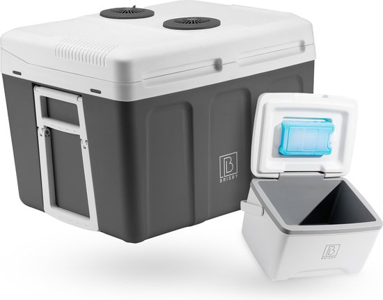 Brisby 40 Liter Elektrische Koelbox, Frigobox Deluxe met 12V, 220/230 Volt Aansluiting voor Auto en Camping – AC/DC - inclusief passieve koelbox - GRIJS van Brisby