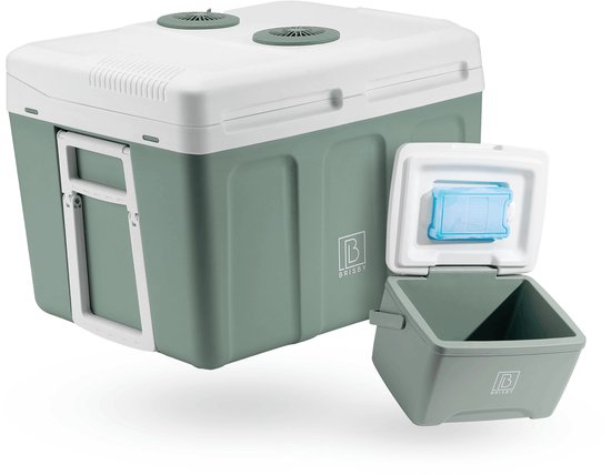 Brisby 40 Liter Elektrische Koelbox, Frigobox Deluxe met 12V, 220/230 Volt Aansluiting voor Auto en Camping – AC/DC - inclusief passieve koelbox - GROEN van Brisby