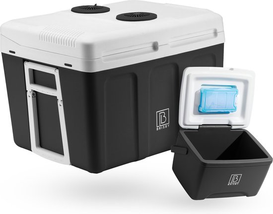Brisby 40 Liter Elektrische Koelbox, Frigobox Deluxe met 12V, 220/230 Volt Aansluiting voor Auto en Camping – AC/DC - inclusief passieve koelbox - ZWART van Brisby