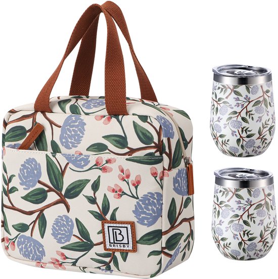 Brisby 4L Koeltas Bloem Wit + Brisby Thermosbeker Set White Flower – De ideale lunchset voor onderweg! van Brisby