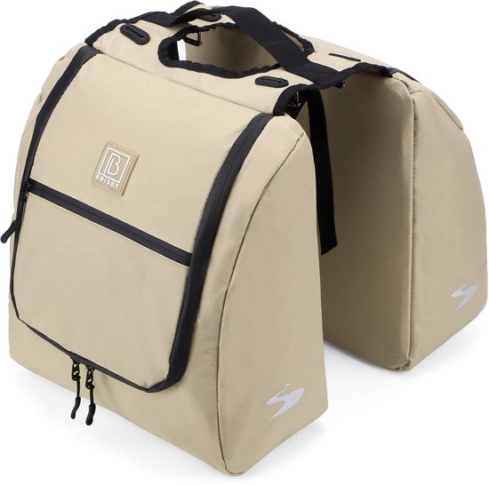 Brisby Dubbele Fietstas 28 Liter – Koeltas en Lunchtas – 4-laags Geïsoleerd – Voor Gewone en Elektrische Fiets – Waterafstotend met Waterdichte Ritsen – Natural Champagne van Brisby