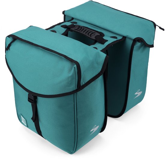 Brisby Dubbele Fietstas 34 Liter – Voor Gewone en Elektrische Fiets – Waterafstotend Polyester – Met Trekkoord, Gespsluiting en Reflectie – Groen