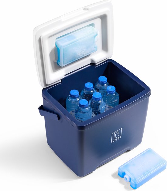 Brisby Koelbox - Frigobox - 13L - Blauw - Tot maximaal 40 uur isolatie - Incl. 2 dikke koelelementen van 450ml - Temperatuur veilige sluiting - Nieuw ontwerp met koelelement vergrendeld in deksel van Brisby