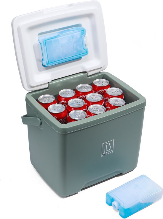 Brisby Koelbox - Frigobox - 13L - Groen - Tot maximaal 40 uur isolatie - Incl. 2 dikke koelelementen van 450ml - Temperatuur veilige sluiting - Nieuw ontwerp met koelelement vergrendeld in deksel van Brisby