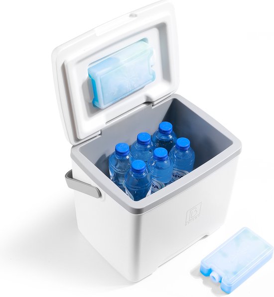 Brisby Koelbox - Frigobox - 13L - Wit - Tot maximaal 40 uur isolatie - Incl. 2 dikke koelelementen van 450ml - Temperatuur veilige sluiting - Nieuw ontwerp met koelelement vergrendeld in deksel van Brisby